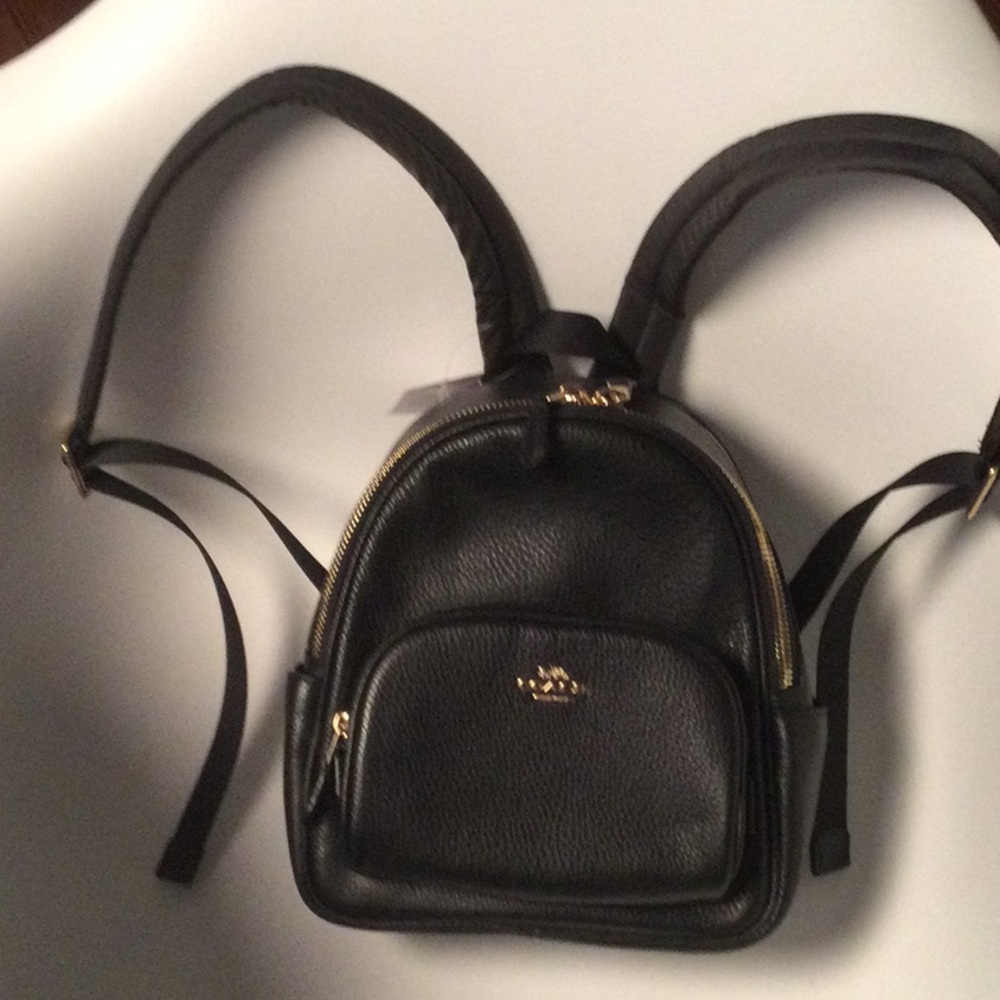 Coach Black Pebbled Leather Mini Backpack with Gold Hardware